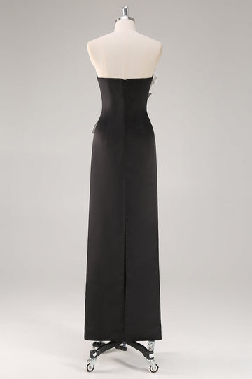 Black Sheath Strapless Wedding Guest Dress with 3D Flowers